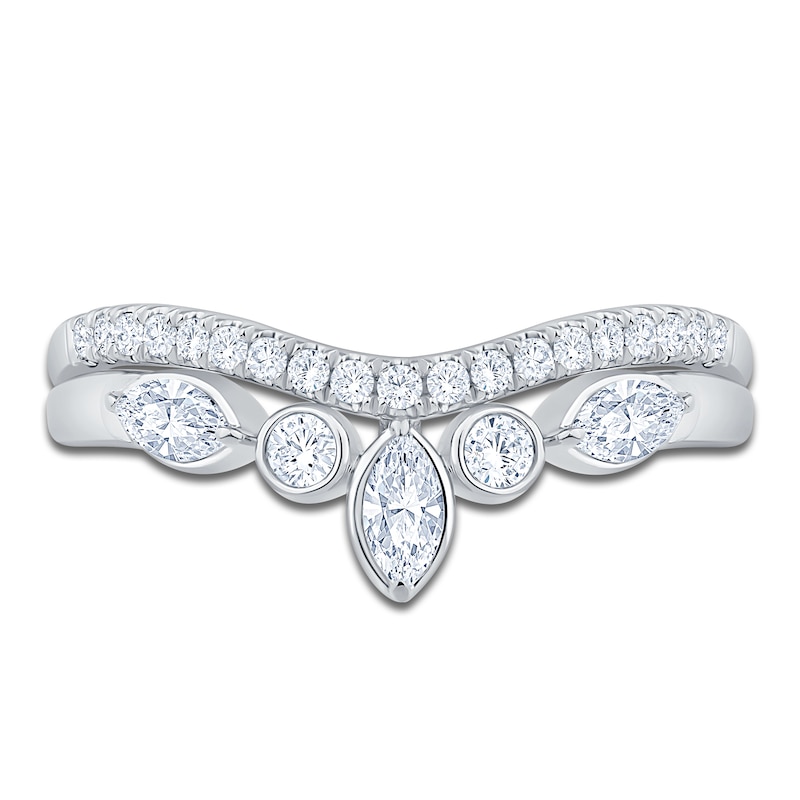 Main Image 3 of Certified Marquise & Round-Cut Bezel-Set Diamond Contour Wedding Band 1/2 ct tw 14K White Gold