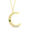 Thumbnail Image 1 of Bezel-Set Natural Emerald & Diamond Crescent Moon Necklace 1/4 ct tw 10K Yellow Gold 18"