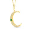 Thumbnail Image 2 of Bezel-Set Natural Emerald & Diamond Crescent Moon Necklace 1/4 ct tw 10K Yellow Gold 18"
