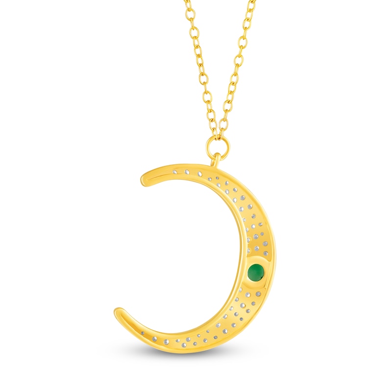 Main Image 3 of Bezel-Set Natural Emerald & Diamond Crescent Moon Necklace 1/4 ct tw 10K Yellow Gold 18"