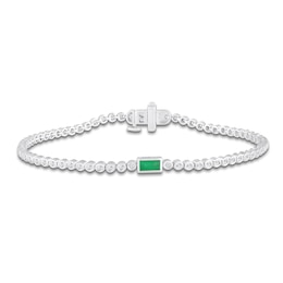 Baguette-Cut Natural Emerald & Diamond Bracelet 3/4 ct tw 10K White Gold 7"