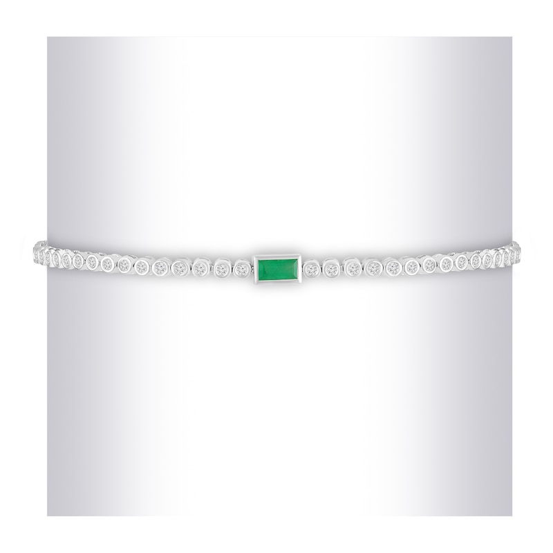 Main Image 3 of Baguette-Cut Natural Emerald & Diamond Bracelet 3/4 ct tw 10K White Gold 7"