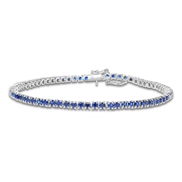Natural Blue Sapphire Line Bracelet 14K White Gold 7"