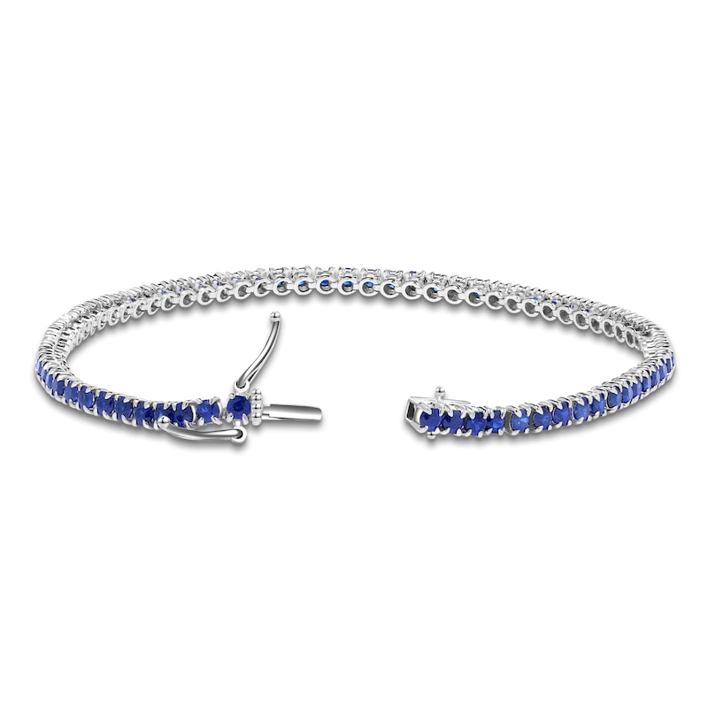 Main Image 2 of Natural Blue Sapphire Line Bracelet 14K White Gold 7"