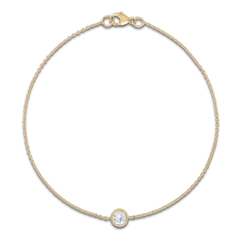 Main Image 1 of Round-Cut Lab-Grown Diamond Bezel-Set Solitaire Bracelet 1/4 ct tw 14K Yellow Gold 7.5" (SI2/F)