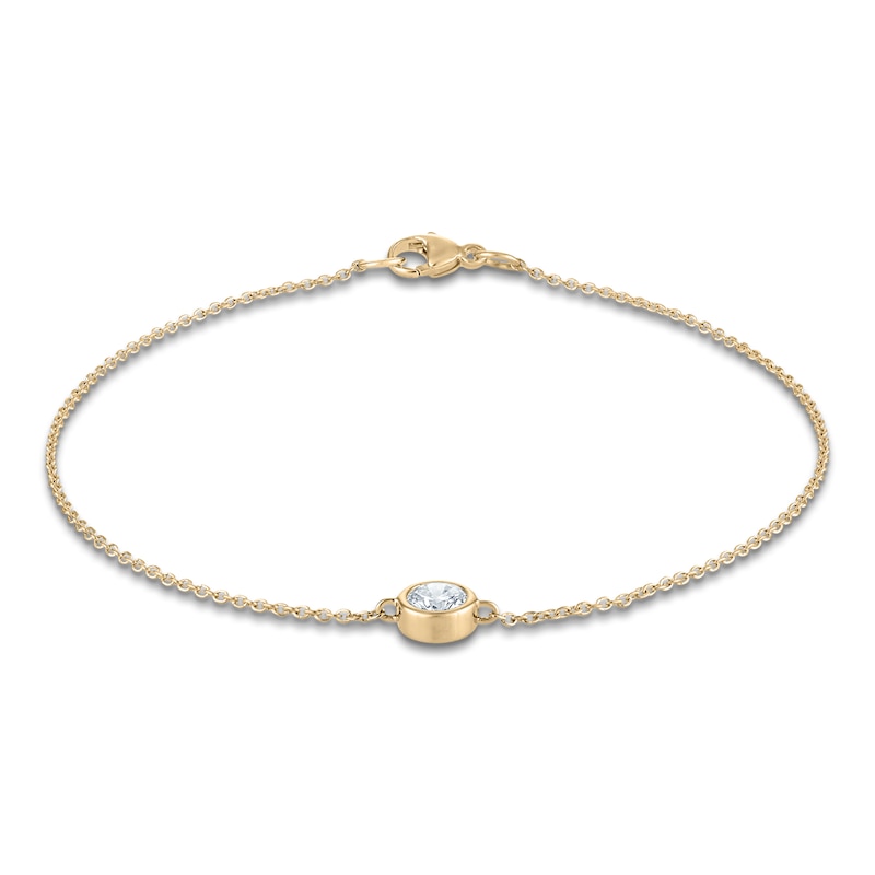 Main Image 2 of Round-Cut Lab-Grown Diamond Bezel-Set Solitaire Bracelet 1/4 ct tw 14K Yellow Gold 7.5" (SI2/F)