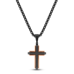 Men's Black Diamond Cross Necklace 1/5 ct tw Black & Rose Ion-Plated Stainless Steel 24"