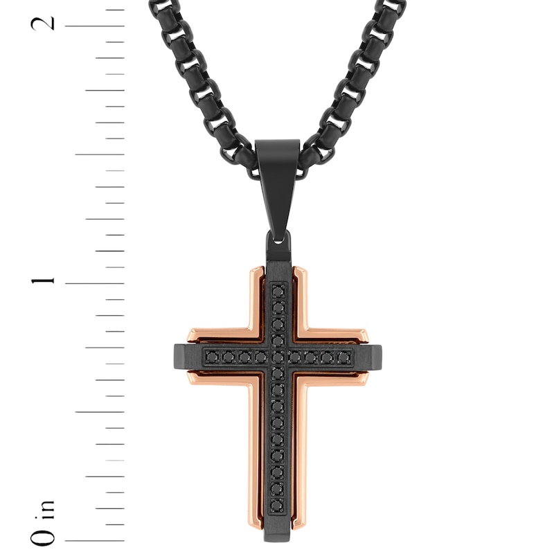 Main Image 4 of Men's Black Diamond Cross Necklace 1/5 ct tw Black & Rose Ion-Plated Stainless Steel 24"
