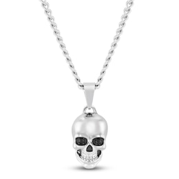 Men's Black Diamond Skull Necklace 1/20 ct tw Stainless Steel 24"