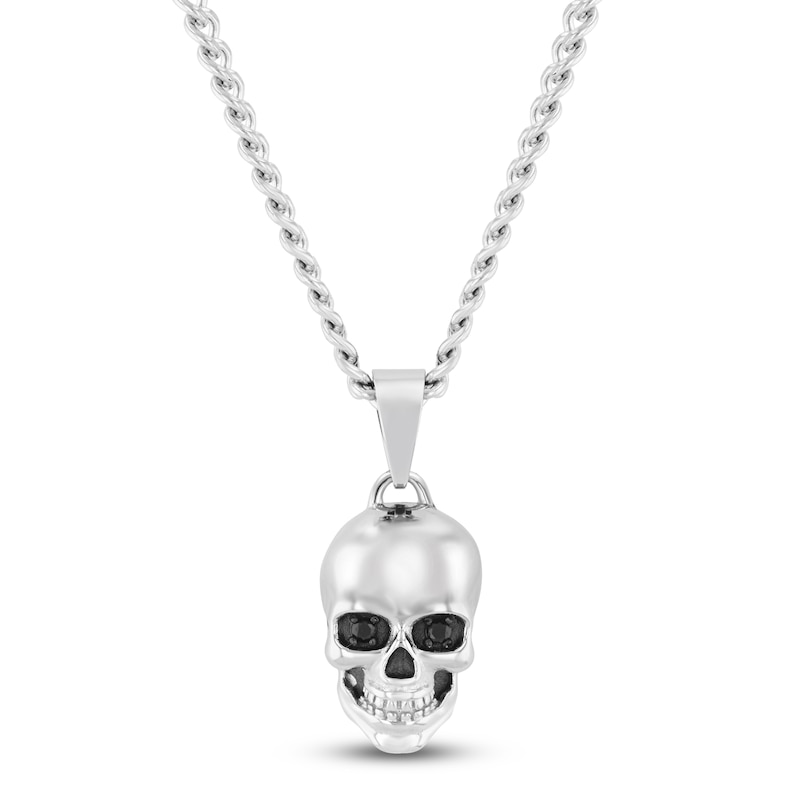 Main Image 1 of Men's Black Diamond Skull Necklace 1/20 ct tw Stainless Steel 24"