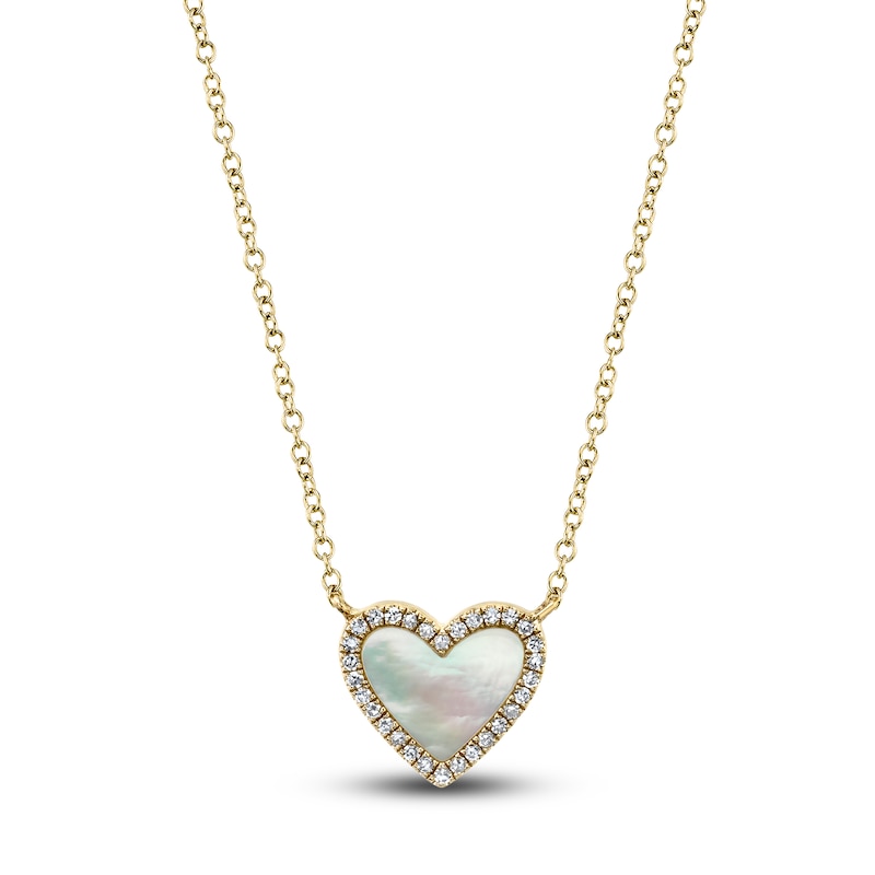 Main Image 1 of Shy Creation Natural Mother-of-Pearl Heart Necklace 1/15 ct tw Diamonds 14K Yellow Gold 18" SC55012462