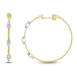 Shy Creation Multi-Diamond Station Ribbed Hoop Earrings 3/8 ct tw 14K Two-Tone Gold B22001042D1.60