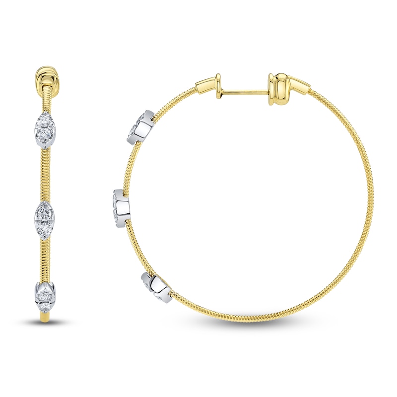 Main Image 1 of Shy Creation Multi-Diamond Station Ribbed Hoop Earrings 3/8 ct tw 14K Two-Tone Gold B22001042D1.60