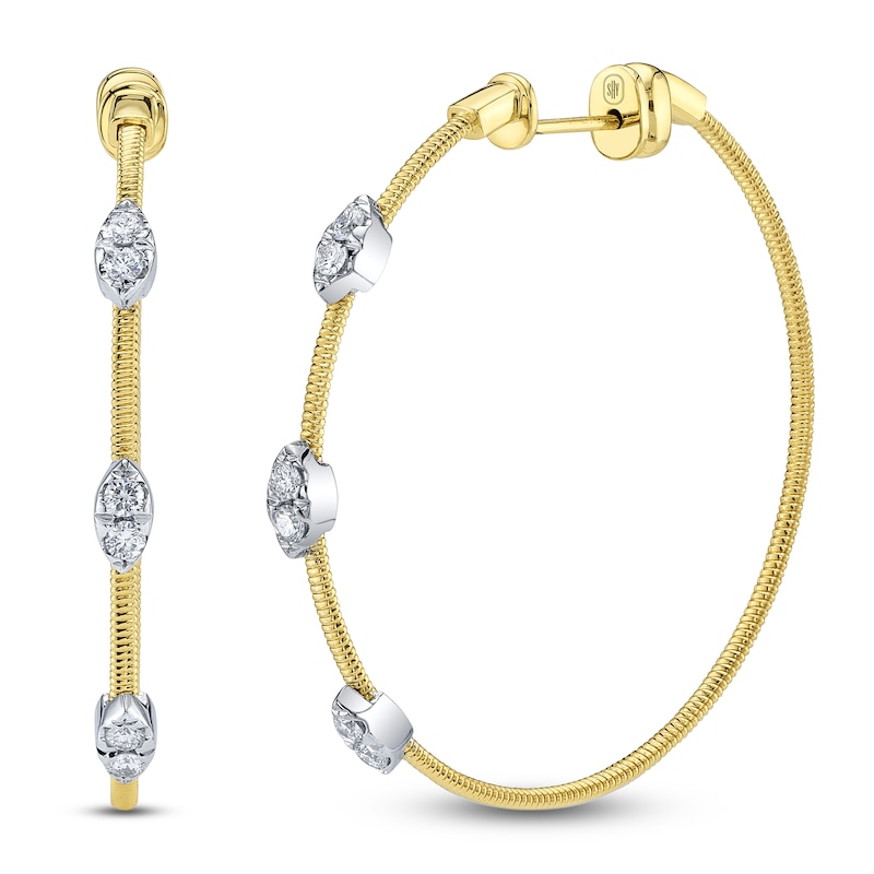 Main Image 2 of Shy Creation Multi-Diamond Station Ribbed Hoop Earrings 3/8 ct tw 14K Two-Tone Gold B22001042D1.60