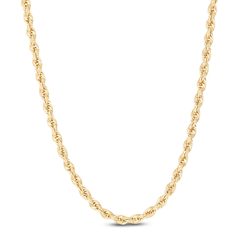 Main Image 1 of Glitter Rope Chain Necklace 3mm Semi-Solid 10K Yellow Gold 22"