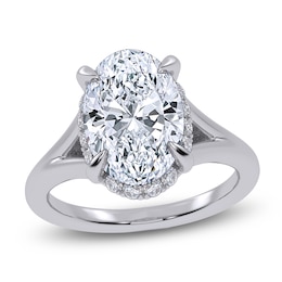 Oval-Cut Lab-Grown Diamond Halo Split Shank Engagement Ring 3-1/4 ct tw 14K White Gold