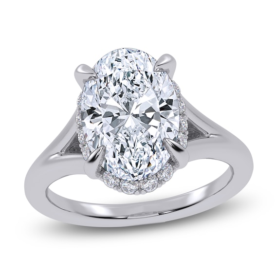 Oval-Cut Lab-Grown Diamond Halo Split Shank Engagement Ring 3-1/4 ct tw 14K White Gold