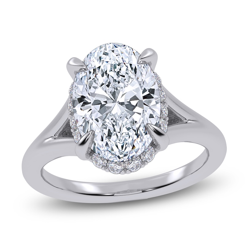 Main Image 1 of Oval-Cut Lab-Grown Diamond Halo Split Shank Engagement Ring 3-1/4 ct tw 14K White Gold