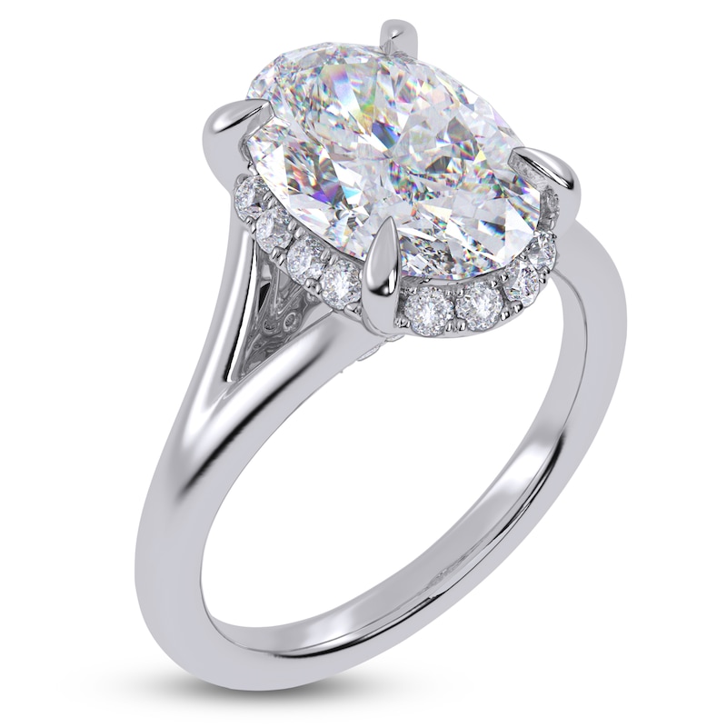 Main Image 2 of Oval-Cut Lab-Grown Diamond Halo Split Shank Engagement Ring 3-1/4 ct tw 14K White Gold