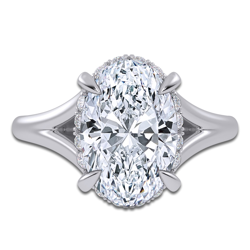 Main Image 3 of Oval-Cut Lab-Grown Diamond Halo Split Shank Engagement Ring 3-1/4 ct tw 14K White Gold