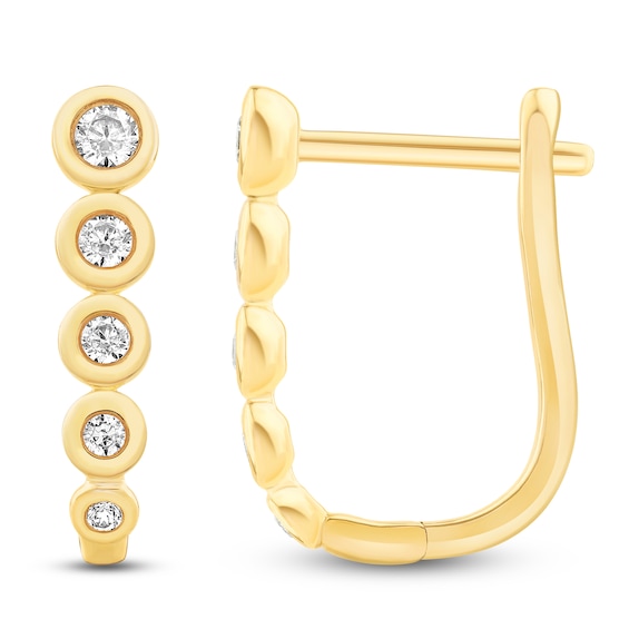Jared Signature Bezel-Set Graduated Hoop Earrings 1/4 ct tw 14K Yellow Gold