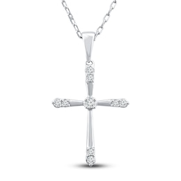 Diamond Cross Necklace 1/10 ct tw Round 10K White Gold 18"