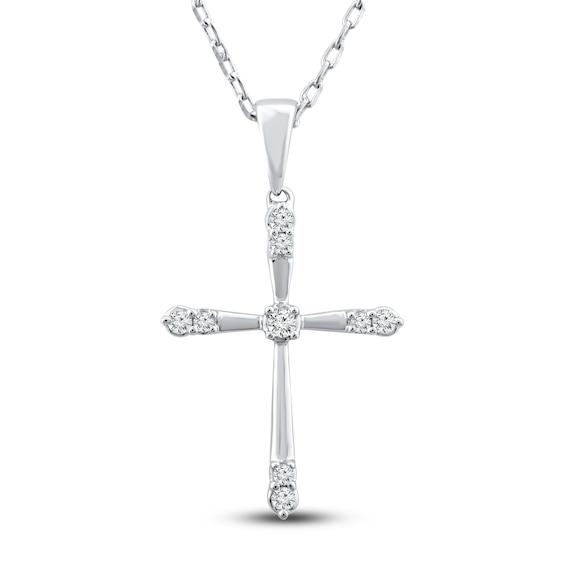 Diamond Cross Necklace 1/10 ct tw Round 10K White Gold 18"