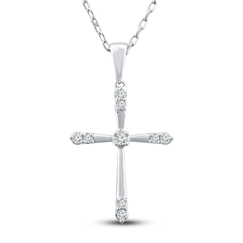 Main Image 1 of Diamond Cross Necklace 1/10 ct tw Round 10K White Gold 18"
