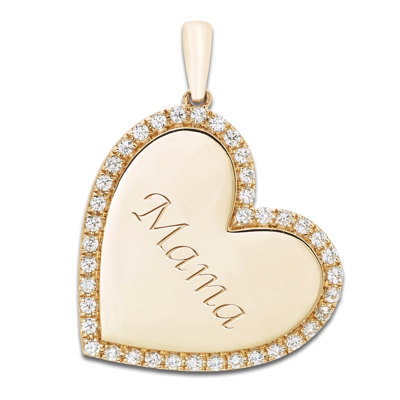 Main Image 1 of Engravable Diamond Heart Charm 1/4 ct tw Round 14K Yellow Gold