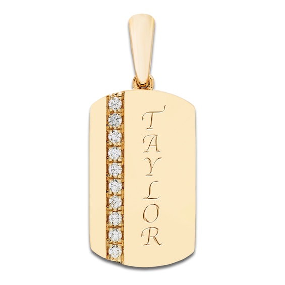 Engravable Diamond Dog Tag Charm 1/10 ct tw Round 14K Yellow Gold