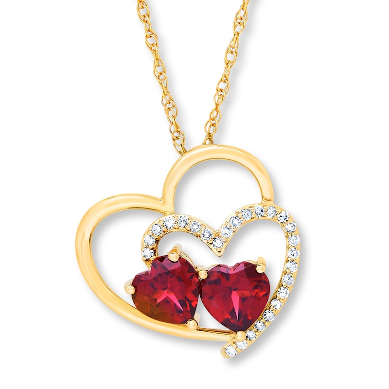 Main Image 1 of Garnet Heart Necklace 1/8 ct tw Diamonds 10K Yellow Gold