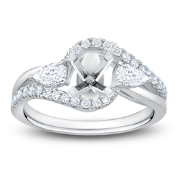 Certified Pear-Shaped Diamond Bypass Halo Engagement Ring Setting 5/8 ct tw 14K White Gold