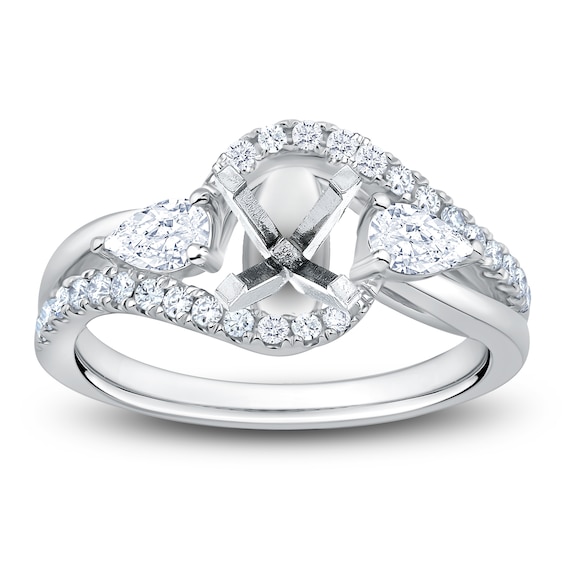Chosen Certified Pear-Shaped Diamond Bypass Halo Engagement Ring Setting 5/8 ct tw 14K White Gold