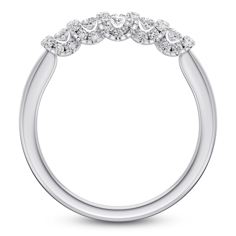 Main Image 2 of Certified Princess & Round-Cut Diamond Scalloped Edge Anniversary Ring 1/2 ct tw 14K White Gold