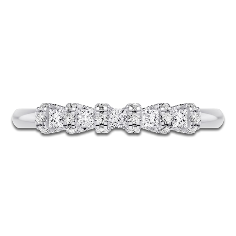 Main Image 3 of Certified Princess & Round-Cut Diamond Scalloped Edge Anniversary Ring 1/2 ct tw 14K White Gold