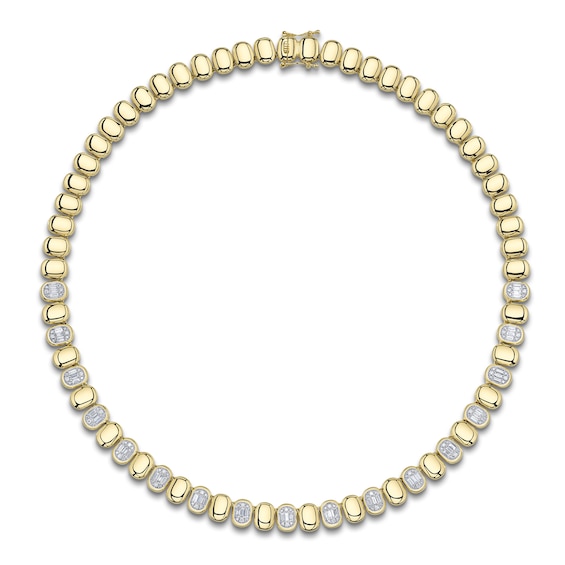 Shy ICON Lumeria Baguette & Round-Cut Diamond Pillow Link Necklace 1-3/4 ct tw 14K Yellow Gold 17" B22001093V4Z17