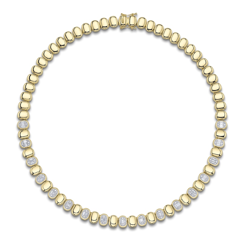 Main Image 1 of Shy ICON Lumeria Baguette & Round-Cut Diamond Pillow Link Necklace 1-3/4 ct tw 14K Yellow Gold 17" B22001093V4Z17