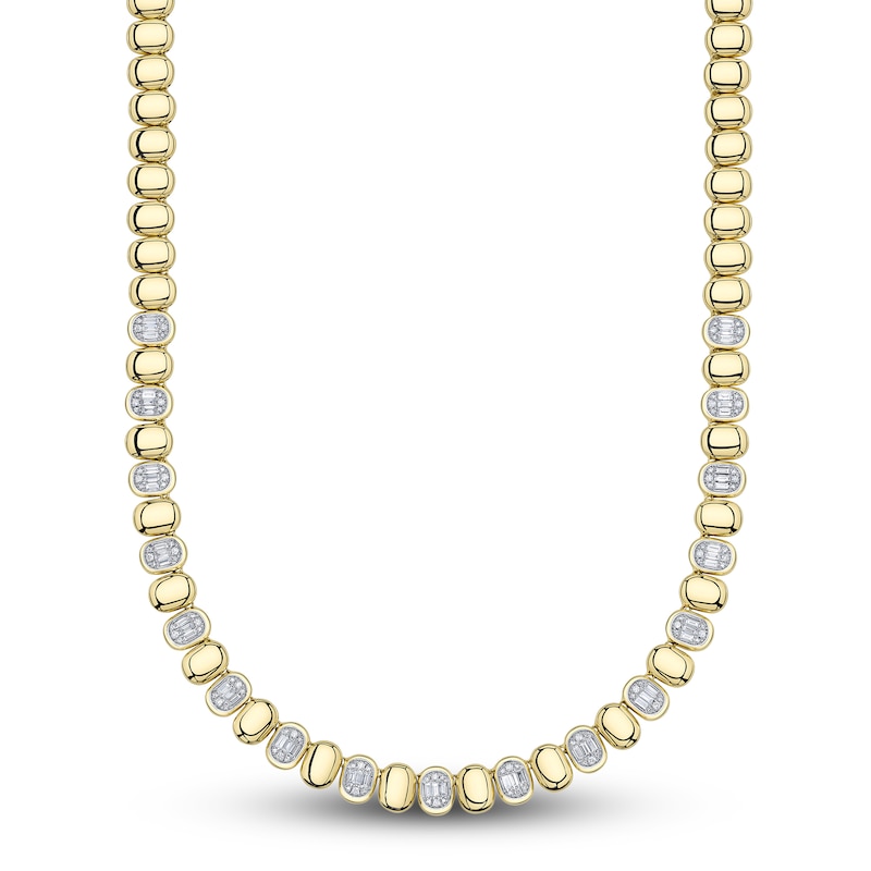Main Image 2 of Shy ICON Lumeria Baguette & Round-Cut Diamond Pillow Link Necklace 1-3/4 ct tw 14K Yellow Gold 17" B22001093V4Z17