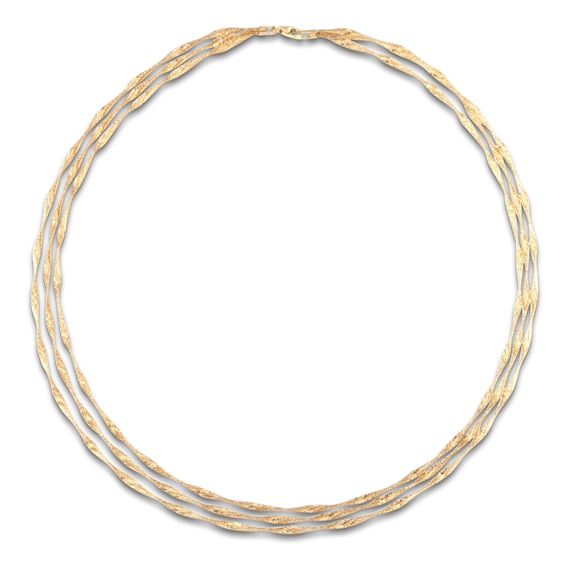 Italia D'Oro Triple-Strand Mesh Necklace Solid 14K Yellow Gold 18"