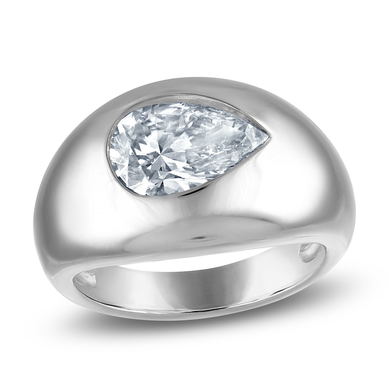 Main Image 1 of Jared Signature Certified Pear-Shaped Lab-Grown Diamond Solitaire Bezel-Set Domed Fashion Ring Sterling Silver (VS2/F)
