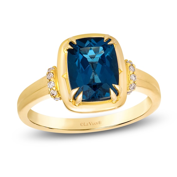 Le Vian Cushion-Cut Natural London Blue Topaz Ring 1/20 ct tw Diamonds 14K Honey Gold