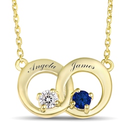 Couple's Circle Birthstone Necklace (2 Stones and Lines)