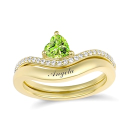 Birthstone and Sparkling Accent Stones Wave Ring (1 Stone and Line)