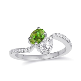 Toi et Moi Birthstone and Sparkling Accent Stones Bypass Ring (2 Stones)