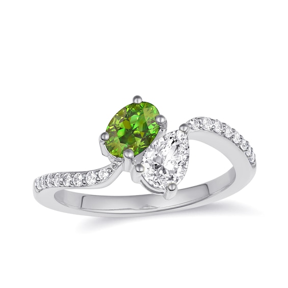 Toi et Moi Birthstone and Sparkling Accent Stones Bypass Ring (2 Stones)