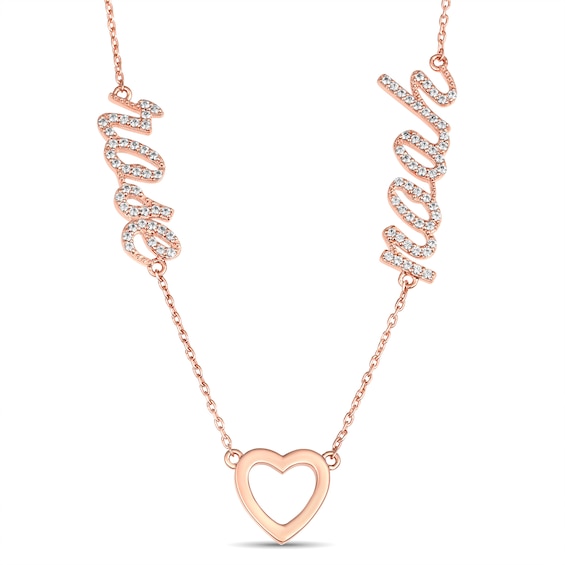 Couple's Sparkling Accent Stones Nameplate Necklace (2 Names)