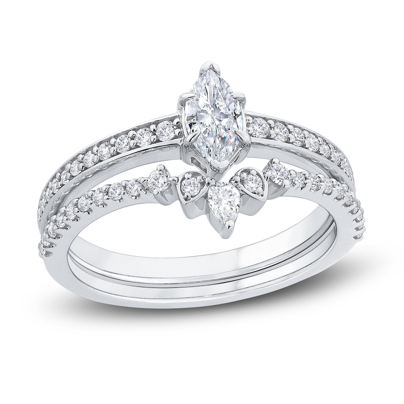 Diamond Bridal Set 3/4 ct tw Marquise/Round 14K White Gold