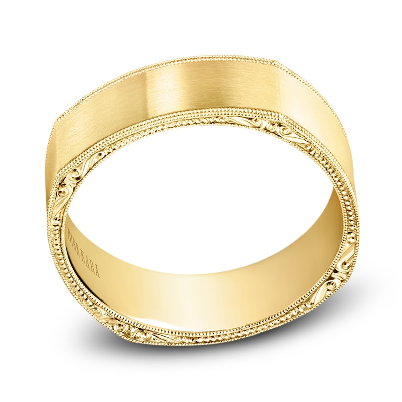 Main Image 1 of Kirk Kara Men's Engraved Satin Wedding Band 14K Yellow Gold