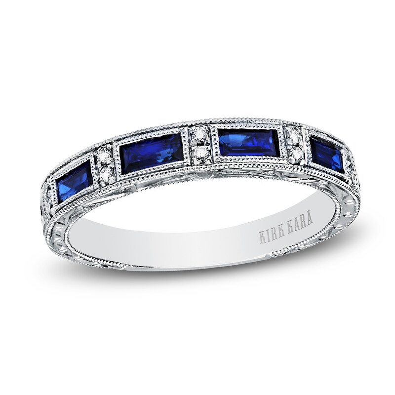 Main Image 1 of Kirk Kara Natural Blue Sapphire Anniversary Band 1/20 ct tw Diamonds 14K White Gold