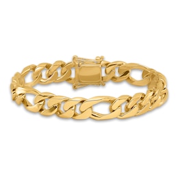 Men's Solid Figaro Chain Bracelet 14K Yellow Gold 10.0mm 8"